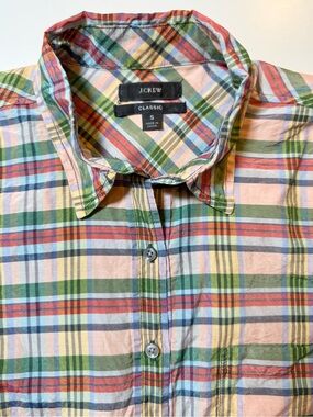 J. Crew Classic Fit Popover Shirt Multicolor Plaid Pattern Size S
